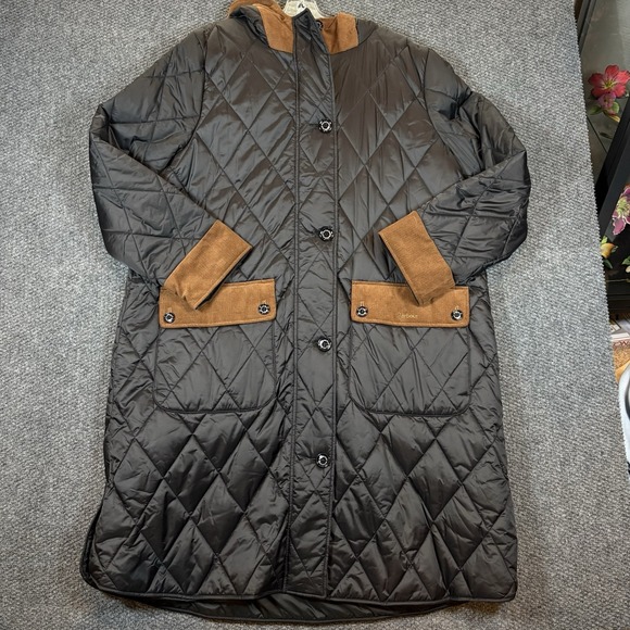 Barbour Jackets & Blazers - Barbour Womens Mickley Corduroy Trimmed Quilted Jacket Black Brown Size 1XL New
